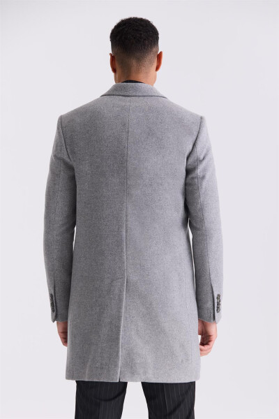 Gray Comfort Fit Single Breasted Side Pocket Cashmere Coat - 4