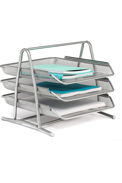 Gray File Shelf Metal File 3-Piece Pen Holder Set - 2