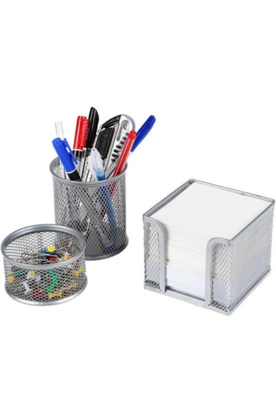 Gray File Shelf Metal File 3-Piece Pen Holder Set - 3