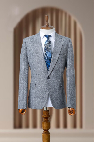 Gray Italian Style Classic Men's Slim Fit Blazer Jacket - 1