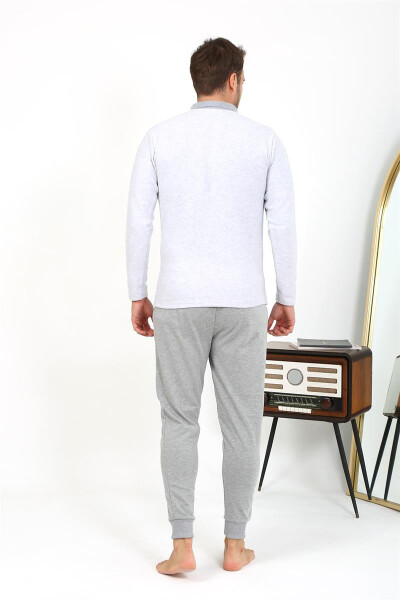 Gray, long-sleeved, polo neck cotton pajamas. (6864) - 9