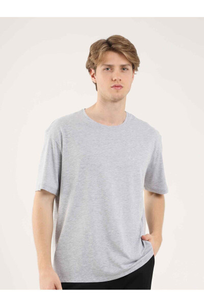 Gray Melange Men's Oversize Plain Crew Neck T-shirt - 70918 - 7