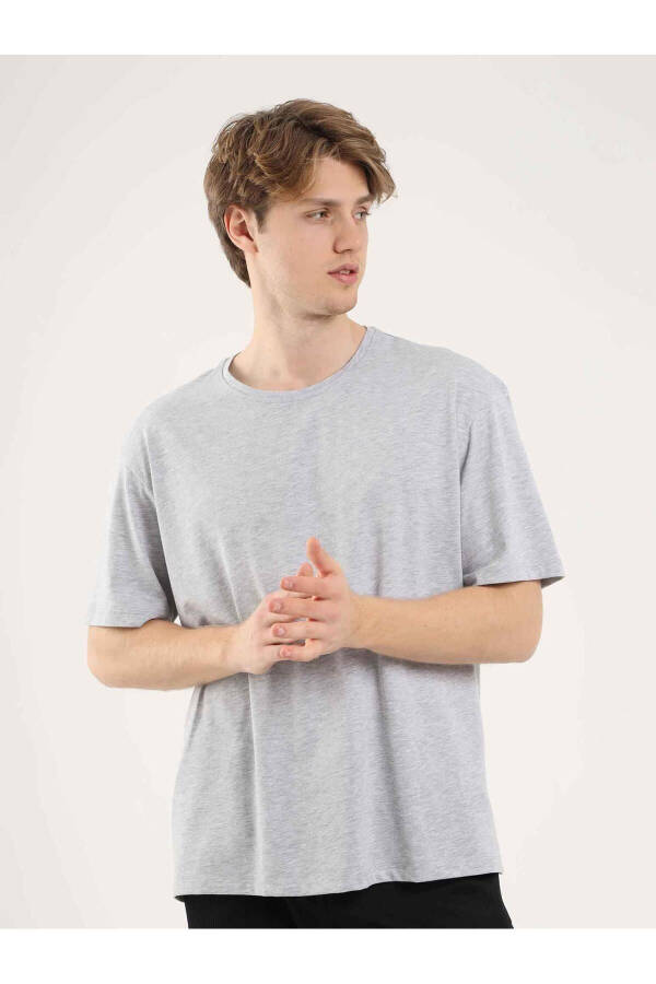 Gray Melange Men's Oversize Plain Crew Neck T-shirt - 70918 - 9