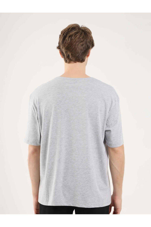 Gray Melange Men's Oversize Plain Crew Neck T-shirt - 70918 - 12