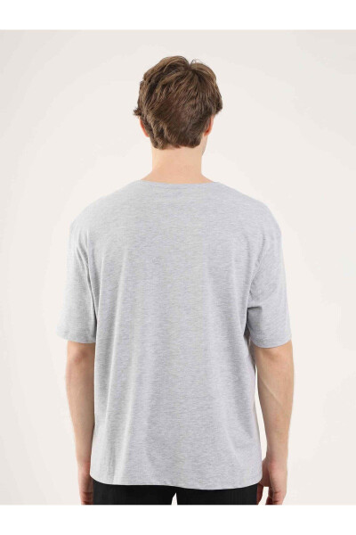 Gray Melange Men's Oversize Plain Crew Neck T-shirt - 70918 - 6