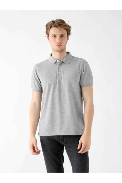 Gray Melange Men's Slim Fit Plain Polo Collar Tshirt - 85453 - 9