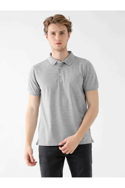 Gray Melange Men's Slim Fit Plain Polo Collar Tshirt - 85453 - 10