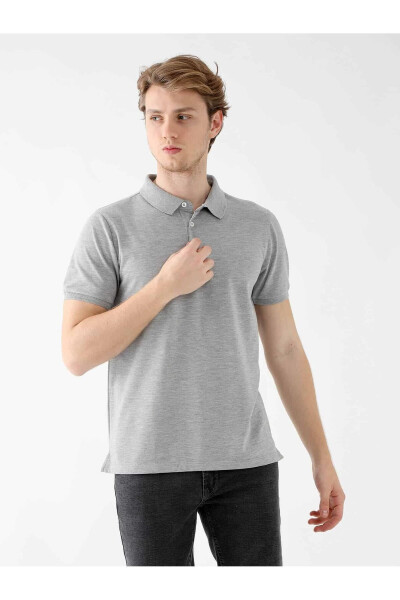 Gray Melange Men's Slim Fit Plain Polo Collar Tshirt - 85453 - 11