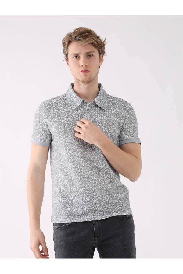 Gray Men's Extra Slim Fit Patterned Casual Polo Collar T-Shirt - 94306 - 10