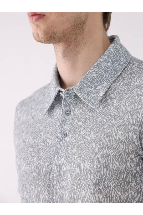 Gray Men's Extra Slim Fit Patterned Casual Polo Collar T-Shirt - 94306 - 12