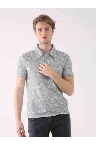 Gray Men's Extra Slim Fit Patterned Casual Polo Collar T-Shirt - 94306 - 4