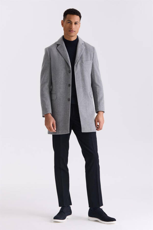 Gray Regular Fit Single-Breasted Wool Coat - 2