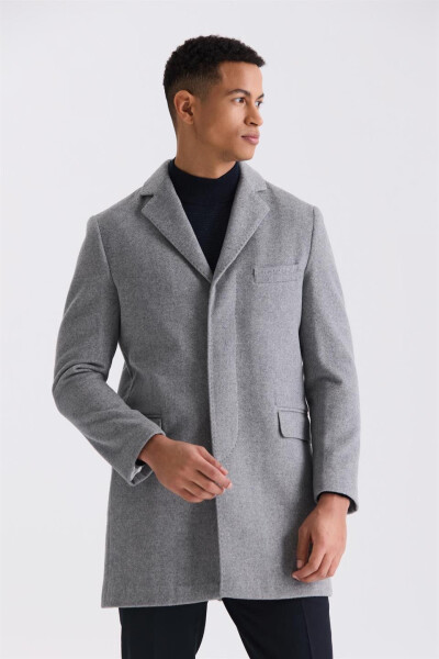 Gray Regular Fit Single-Breasted Wool Coat - 1