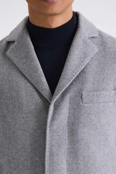 Gray Regular Fit Single-Breasted Wool Coat - 3