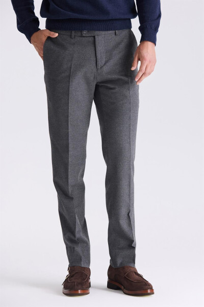 Gray Slim Fit Fabric Trousers - 1