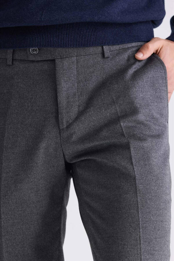 Gray Slim Fit Fabric Trousers - 3