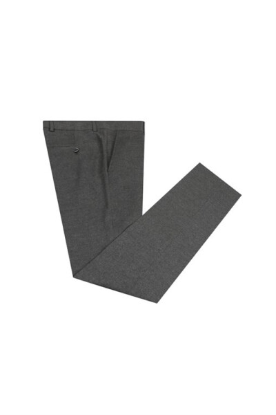 Gray Slim Fit Fabric Trousers - 5