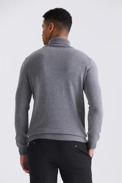 Gray Slim Fit Full Fisherman Neck Patterned Knit Sweater - 8