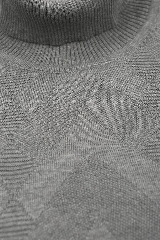 Gray Slim Fit Full Fisherman Neck Patterned Knit Sweater - 10