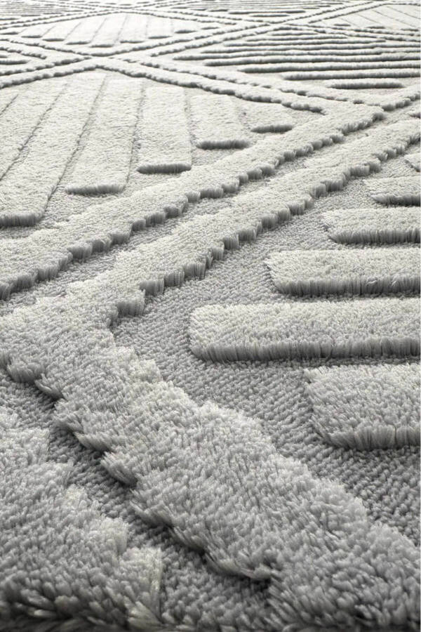 Gray Soft Plush Rug Geometric Patterned White Non-Slip Rug Runner Kitchen Rug Bedroom Rug - 3