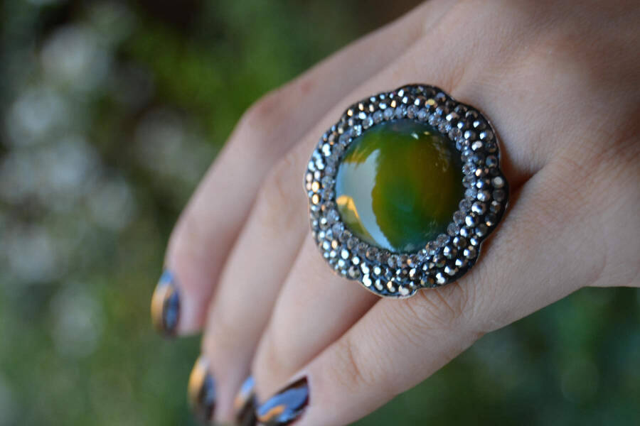 Green Agate Natural Stone Adjustable Women's Ring - 5