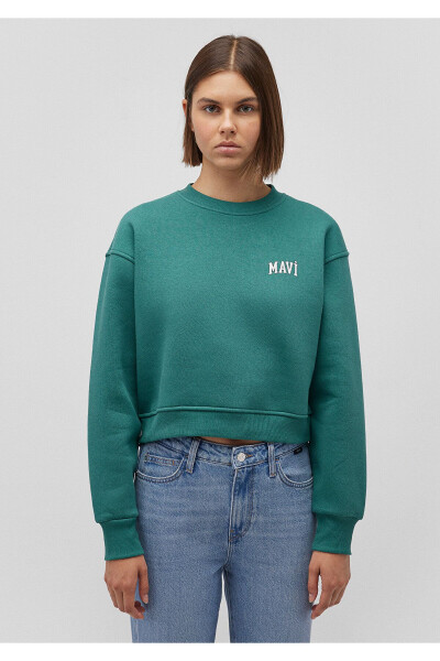 Green Crop Sweatshirt with Logo Print 1611601-71874 - 21