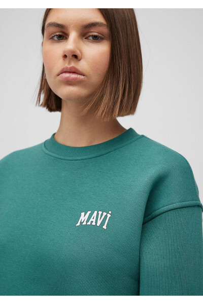 Green Crop Sweatshirt with Logo Print 1611601-71874 - 5