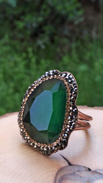 Green Crystal Adjustable Women's Ring - 2