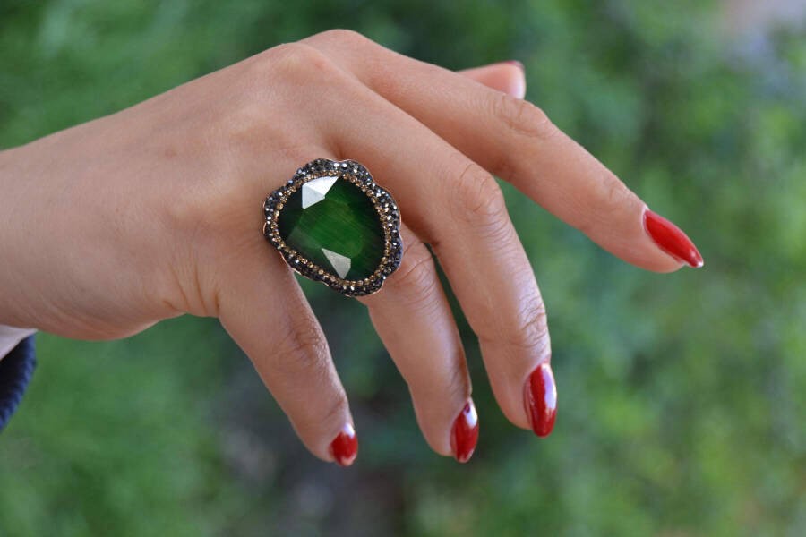 Green Crystal Adjustable Women's Ring - 3