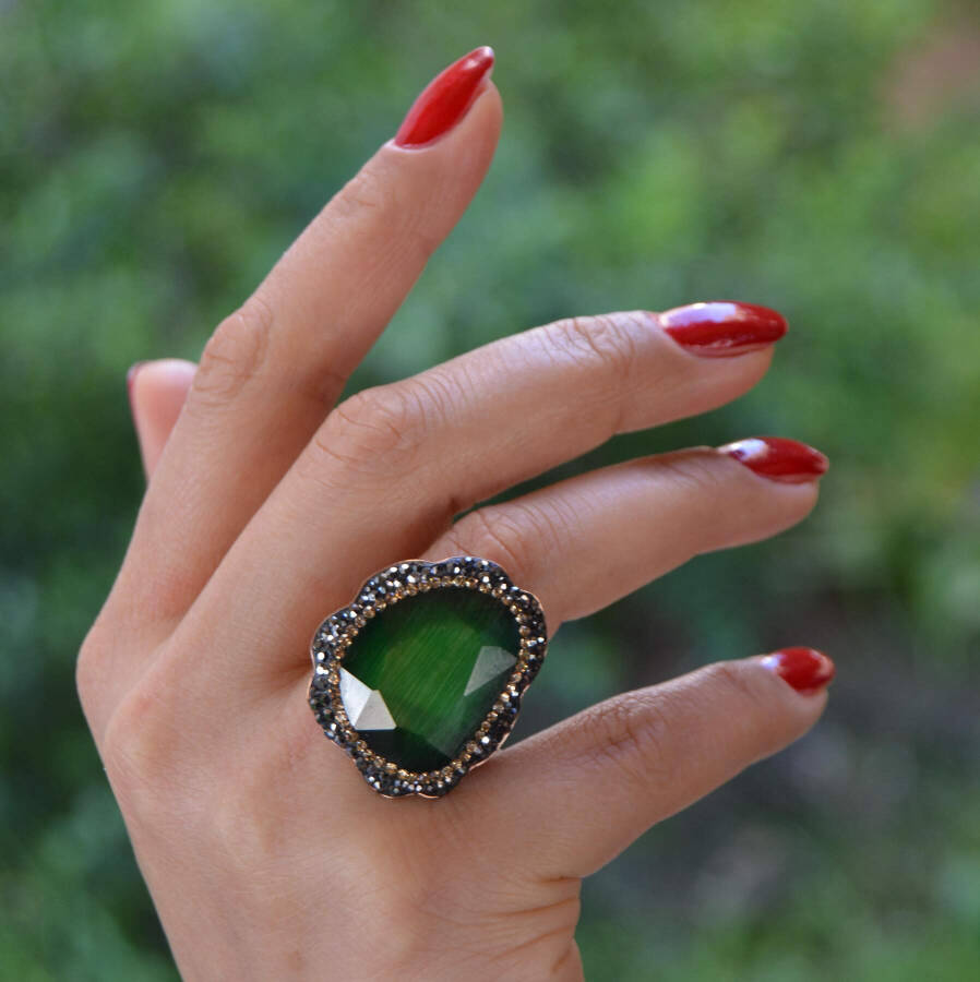 Green Crystal Adjustable Women's Ring - 4