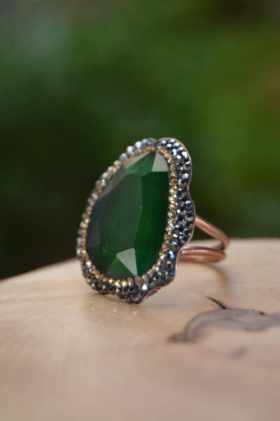 Green Crystal Adjustable Women's Ring - 5