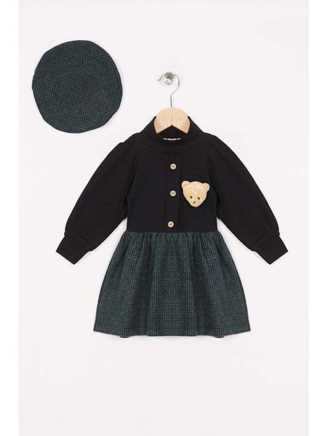 Green Dress with Bear Hat for Girls - 1