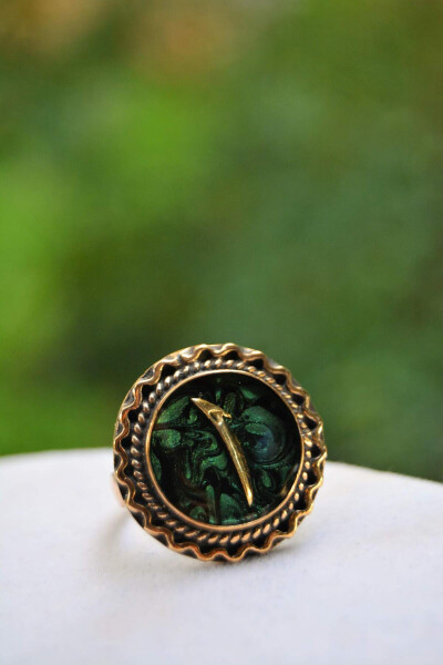 Green Ebru Elif Figure Adjustable Women's Ring - 2