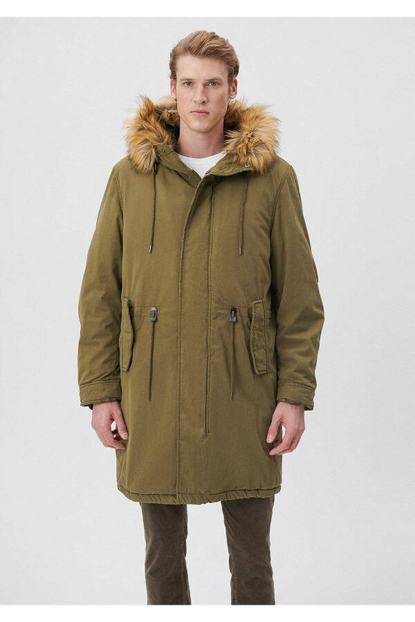 Green, fur-trimmed, oversized long parka. 0110108-29754 - 4