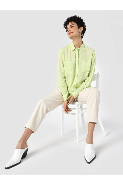 Green, long-sleeved, pocket, regular fit shirt for women. - 3