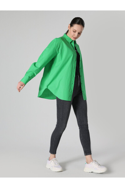 Green, long-sleeved, regular fit shirt for women (Cl1062116) - 3