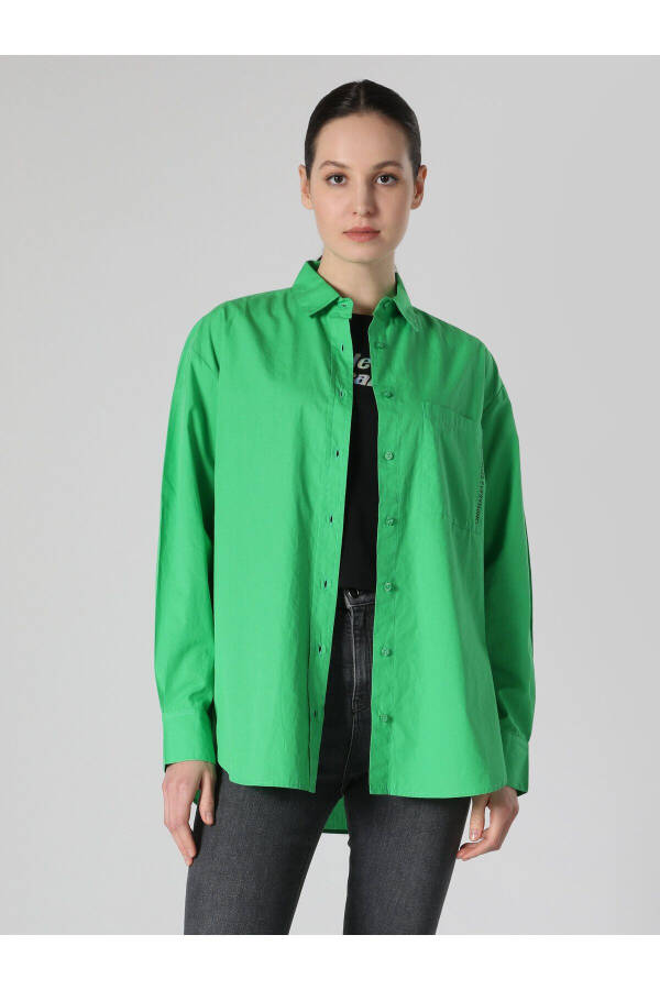 Green, long-sleeved, regular fit shirt for women (Cl1062116) - 4