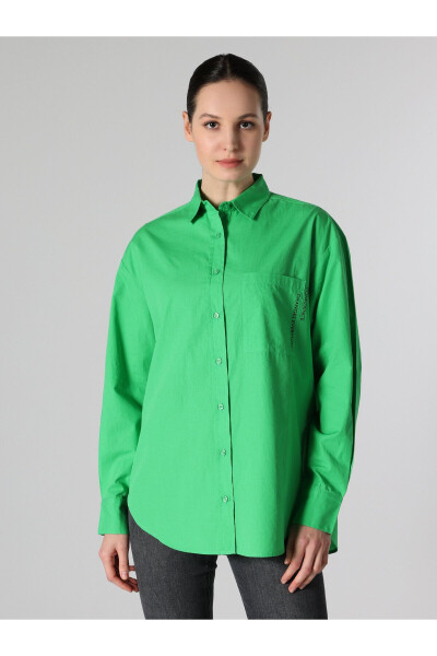 Green, long-sleeved, regular fit shirt for women (Cl1062116) - 5