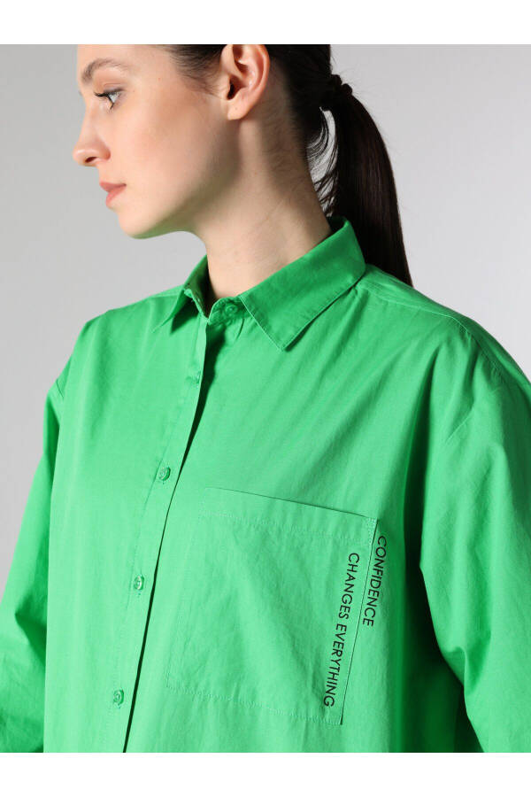 Green, long-sleeved, regular fit shirt for women (Cl1062116) - 6