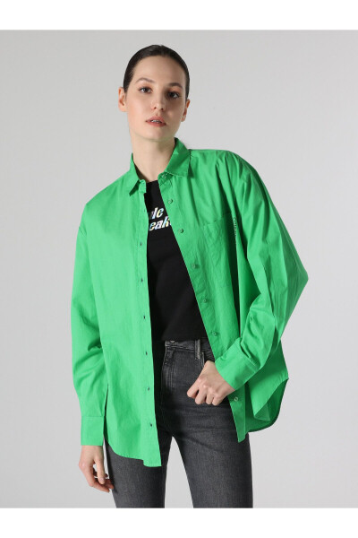 Green, long-sleeved, regular fit shirt for women (Cl1062116) - 7