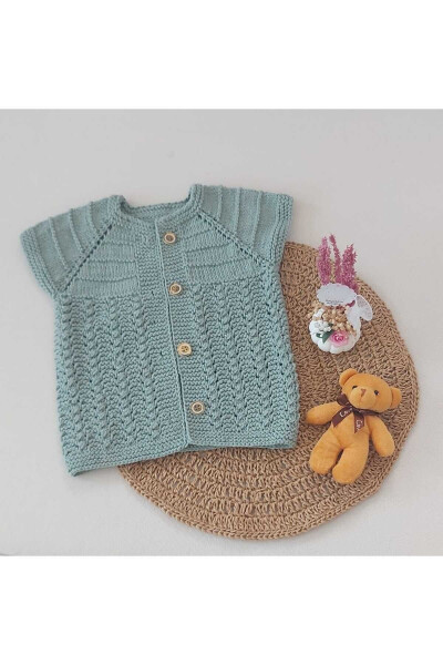 Green Newborn Baby Hand Knit Cotton Vest - 1