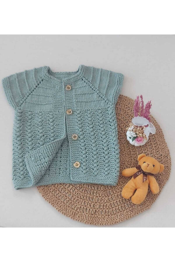 Green Newborn Baby Hand Knit Cotton Vest - 2