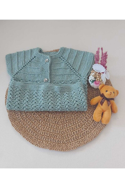 Green Newborn Baby Hand Knit Cotton Vest - 3