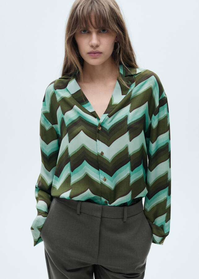 Green patterned loose shirt - 5