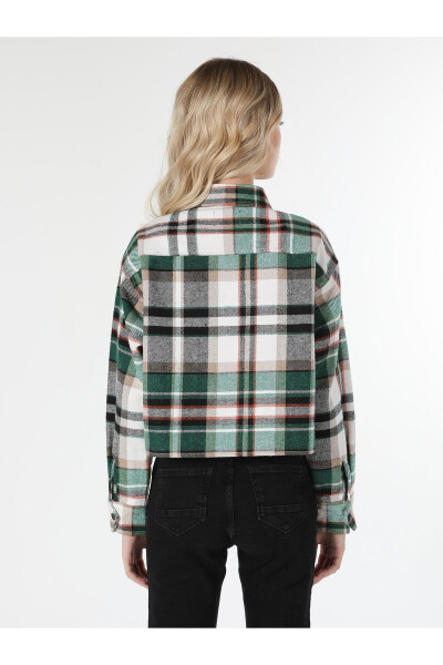 Green plaid long sleeve shirt with pockets for women (Cl1061037) - 2