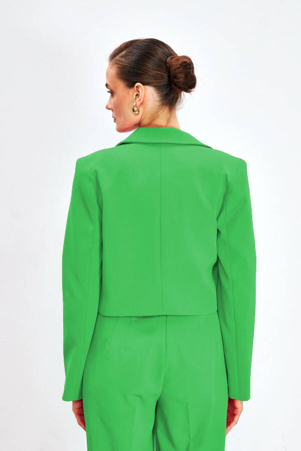 Green Shawl Collar Short Jacket - 5