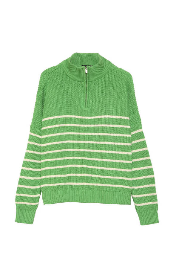 Green Striped Zippered Sweater - 12