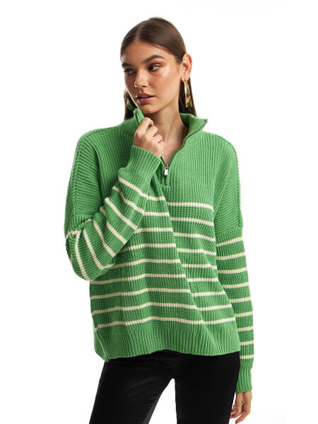 Green Striped Zippered Sweater - 6