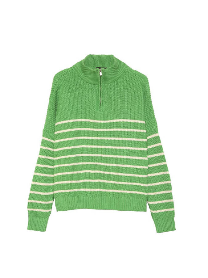 Green Striped Zippered Sweater - 7