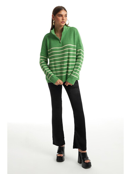 Green Striped Zippered Sweater - 8